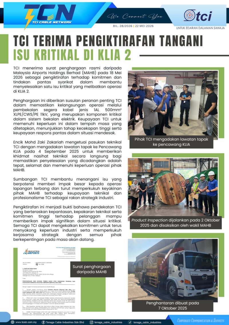 TCI TERIMA PENGIKTIRAFAN TANGANI ISU KRITIKAL DI KLIA 2