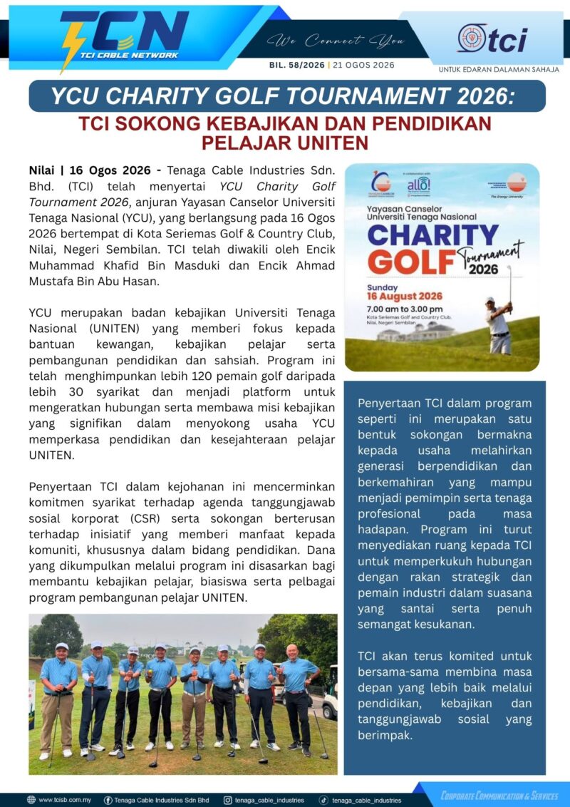 YCU CHARITY GOLF TOURNAMENT 2026 : TCI SOKONG KEBAJIKAN DAN PENDIDIKAN PELAJAR UNITEN